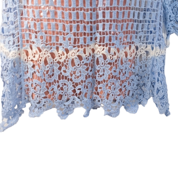 Step In Style One Size Women's Crochet Baby Blue Blouse 100% Cotton - Picture 5 of 14
